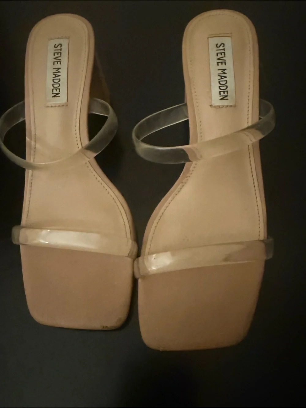 Steve Madden Clear-Strap Nude Square Toe Heels